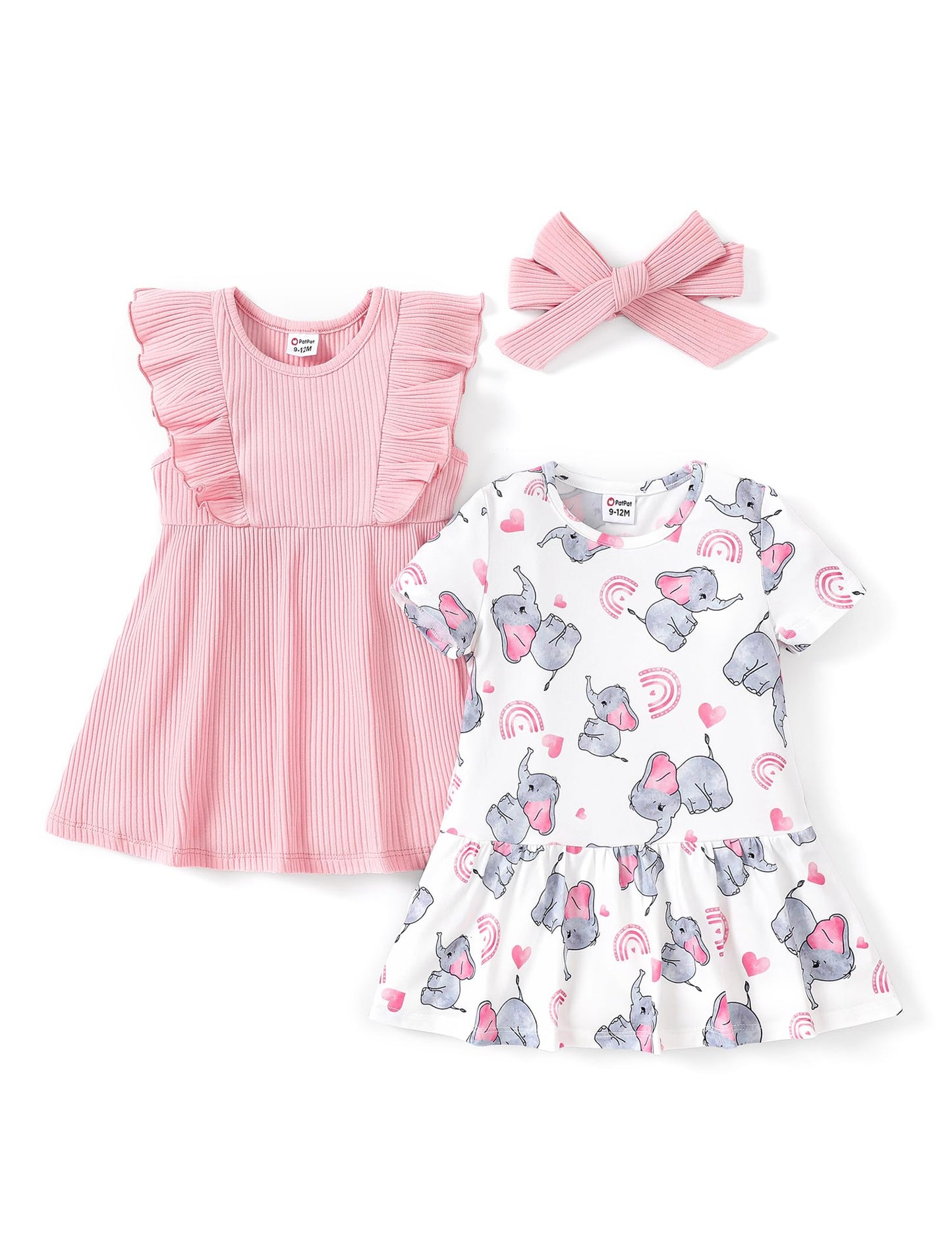 PATPAT Baby Mädchen Kleid Set, Packung mit 2 Süßes Sommerkleider Ärmellos Rüschen Prinzessin Kleider Kurze Ärmel, Kleinkind A-Linien-Kleid für Hochzeit Geburtstag Party Bankett Urlaub, 3-24 Monate