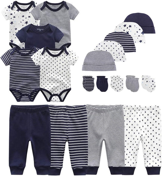 Kiddiezoom Baby-Body, Hose, Kleinkinder-Einteiler, Bekleidungs-Sets für Jungen und Mädchen aus Baumwolle, Mützen, Kratzfäustlinge