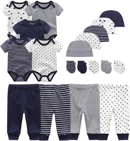 Kiddiezoom Baby-Body, Hose, Kleinkinder-Einteiler, Bekleidungs-Sets für Jungen und Mädchen aus Baumwolle, Mützen, Kratzfäustlinge