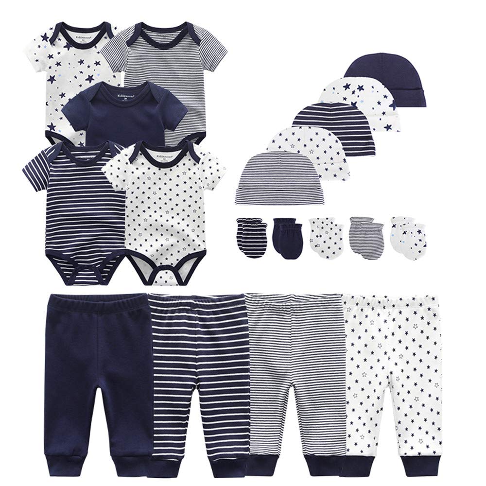 Kiddiezoom Baby-Body, Hose, Kleinkinder, Einteiler, Kleidung, Set, Outfits, für Jungen und Mädchen, Baumwollkappen, Kratzfäustlinge
