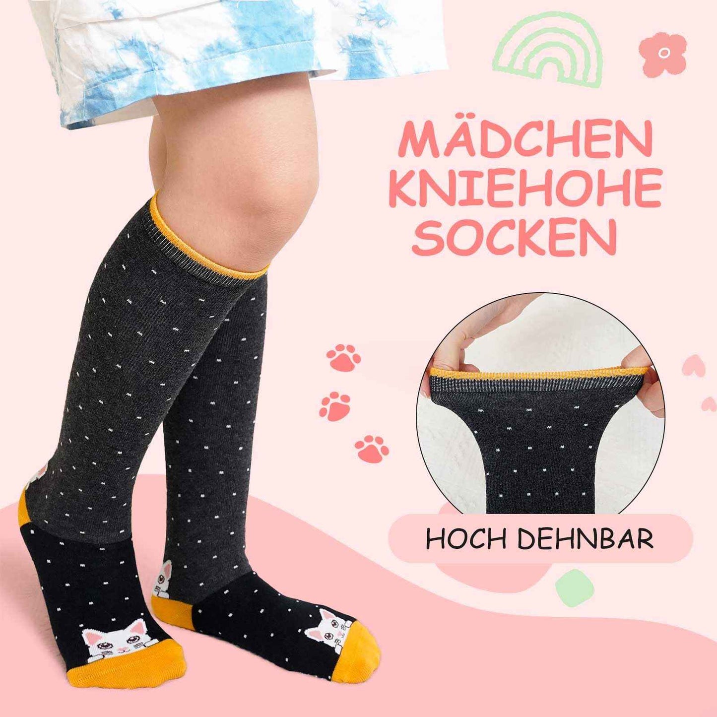 LOFIR Girls' Knee Socks Children's Socks: Overknee Stockings Long Striped Children's Socks Animal Cotton Socks Colourful Striped Socks Funny Without Seam Knee Socks Gift 2-12 Years 23-38 5 Pairs