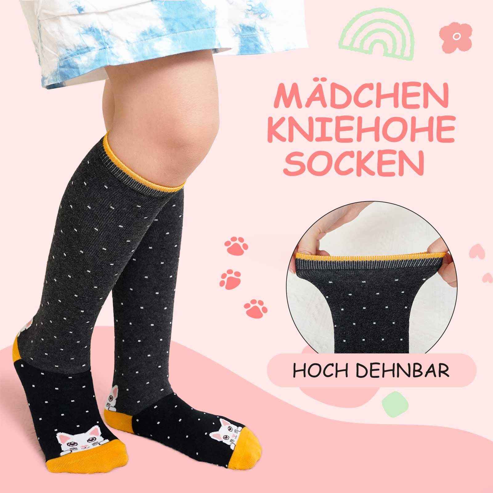 LOFIR Girls' Knee Socks Children's Socks: Overknee Stockings Long Striped Children's Socks Animal Cotton Socks Colourful Striped Socks Funny Without Seam Knee Socks Gift 2-12 Years 23-38 5 Pairs