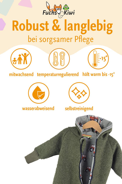 Fuchs & Kiwi Walkoverall Baby Boys - Natural Virgin Wool & Jersey Lining - Oeko-Tex, Skin-Friendly - Handmade in Berlin - Wool Walk Overall Baby & Toddler - Winter & Autumn