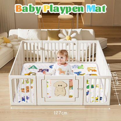 Funsland Krabbelteppich für Baby, Rutschfeste Baby Spielmatte Schadstofffrei 127x127cm, Baumwolle Tier Krabbelmatte Baby Faltbar mit Einem Höhenlineal, Kinder Spielmatte für Innen/Außen/Zaun