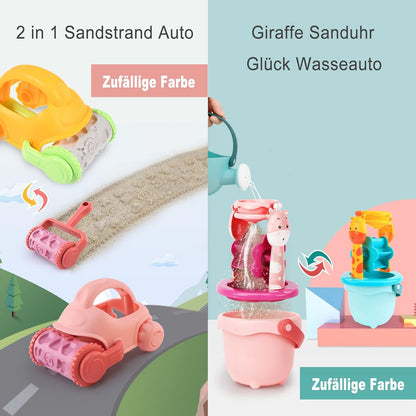 GOLDGE Sand Toy Set, 29 Pieces, Colourful Beach Toy, Sand Toy Set with Car Bucket, Castle Shapes, Mesh Bag, Water Toy for Boys and Girls