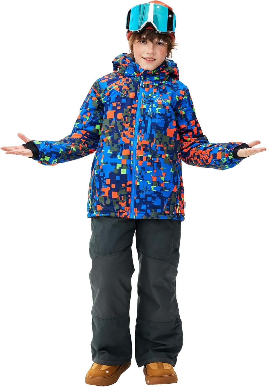 Kinder Schneeanzug für Jungen, Winter Skijacke und Hosen Set mit Kapuzenriemen, winddicht, wasserdicht, warmer Mantel