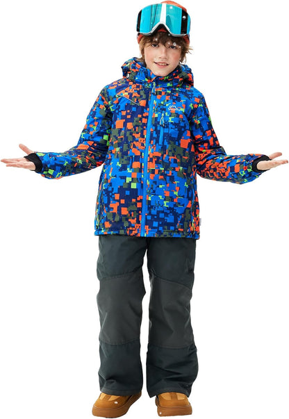 Kinder Schneeanzug für Jungen, Winter Skijacke und Hosen Set mit Kapuzenriemen, winddicht, wasserdicht, warmer Mantel