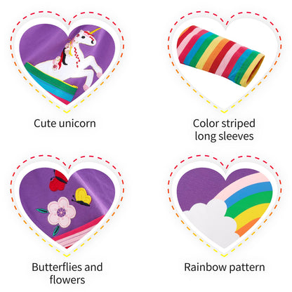SFreeBo Girls Dresses Unicorn Rainbow Dress Kids Girls Gift Cotton Colourful Dresses for Girls 104 110 116 122 128