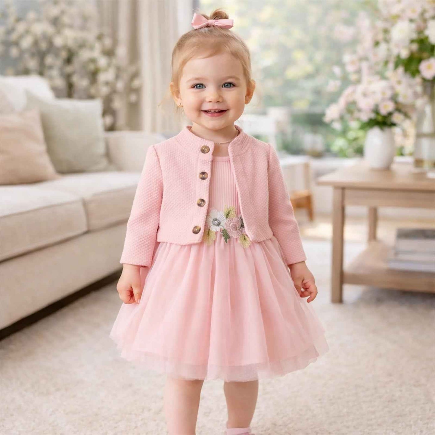Toddler Baby Girl Dress and Cardigan Set Long Sleeve Cotton Princess Tutu Dresses with Outfits Coat