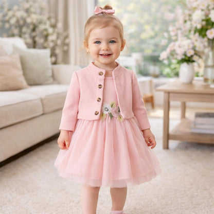 Toddler Baby Girl Dress and Cardigan Set Long Sleeve Cotton Princess Tutu Dresses with Outfits Coat
