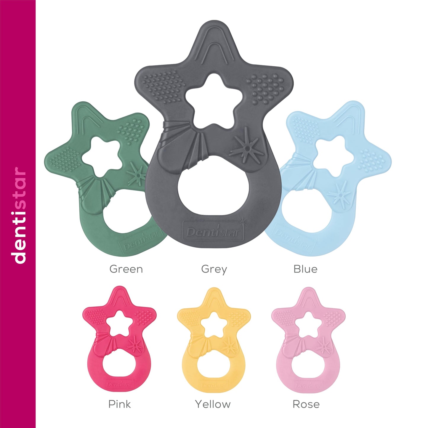 Dentistar Beißring 2er-Set – Teether für Babys & Kleinkinder ab 3 Monate – Baby Beißring mit Griff aus weichem Material zur Zahnungshilfe & Massage – Made in Germany – Pink & Lila
