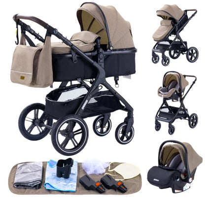 YAZOCO Kinderwagen 3 in 1 Buggy Babybett Komplett Set mit einem Klick Zusammenklappbarer Kinderwagen, KombiKinderwagen Aluminiumrahmen für Neugeborene Sitzzubehör - Meloni2