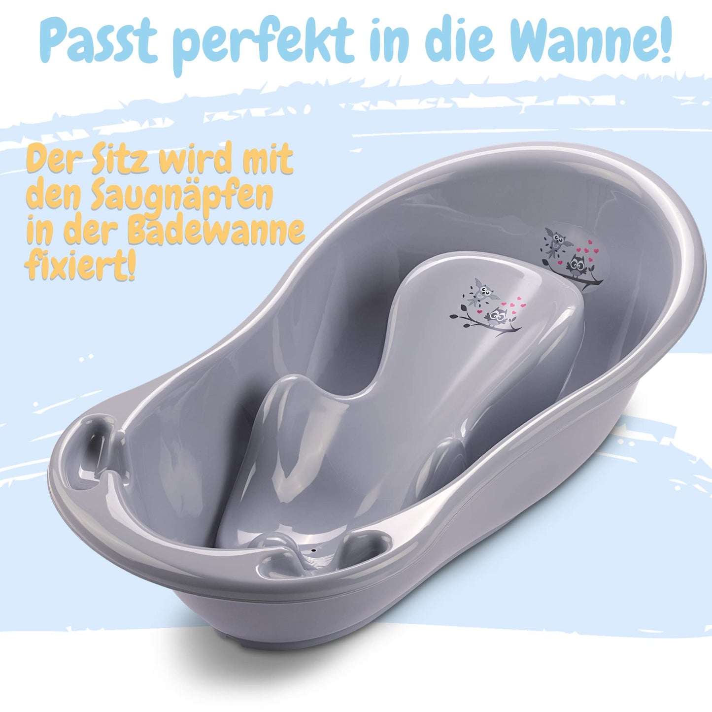 Baby Badewanne mit Gestell 4 Set TÜV Rheinland zertifiziert! Babybadewannen + Baby Badewannensitz +Abfluss + Gestell - Babywanne mit Ständer! Baby Pflegeset für Neugeborene.