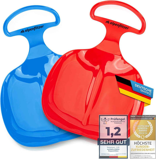 Alpenflitzer® 2 Stück Popo-Rutscher Bob; Schlitten mit Griff; Kinder Po-Rutscher Rodel Schneerutscher Bob Schneeflitzer zum Rodeln & Schlittenfahren 2er Set blau & rot