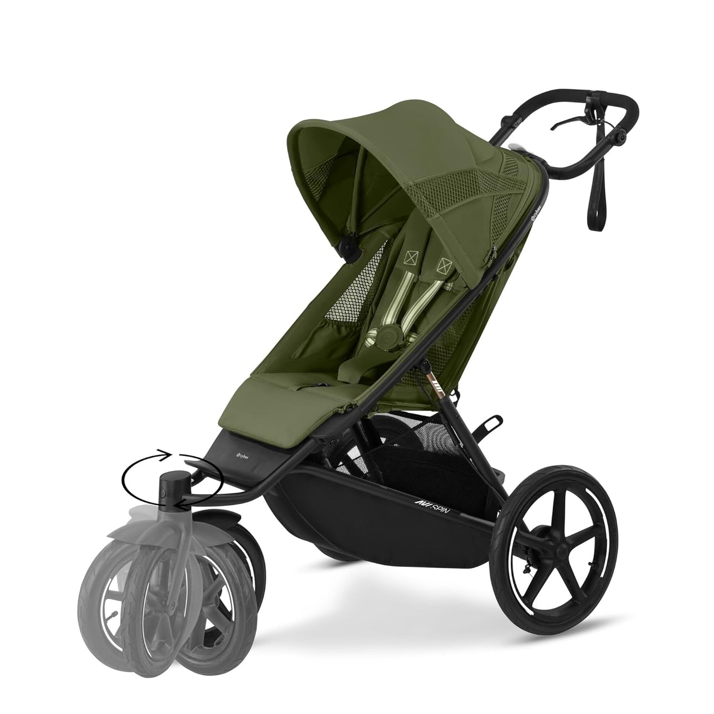 CYBEX Gold AVI SPIN Kinderwagen, Ab Geburt bis ca. 4 Jahre, Max. 111 cm und 22 kg, City-, All-Terrain-Kinderwagen, Moss Green