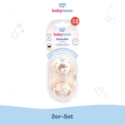 babynova Silikon Schnuller 2er-Set mit Sterilisationsbox - Schnuller Größe 1, 0-6 Monate - kiefergerechter Nuckel – BPA-frei – Made in Germany - Elefanten