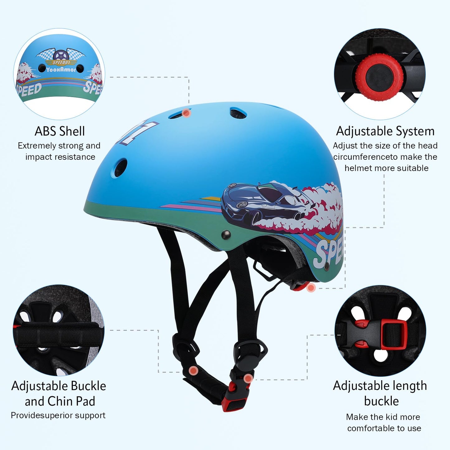 YOOXARMOR Fahrradhelm Kinder, Verstellbar Skaterhelm Reithelm für 3-5-8 Jungen und Mädchen Kinderfahrradhelm Leicht Einstellbar 50-54CM für Fahrrad Roller Skateboard Scooter