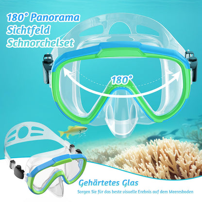 Lealinga Children's Snorkel Set with 180° Anti-Fog Panoramic Wide View Diving Mask and Dry Snorkel Snorkelling Set, Anti-Leak Snorkel Mask with Nose Protection for Boys and Girls