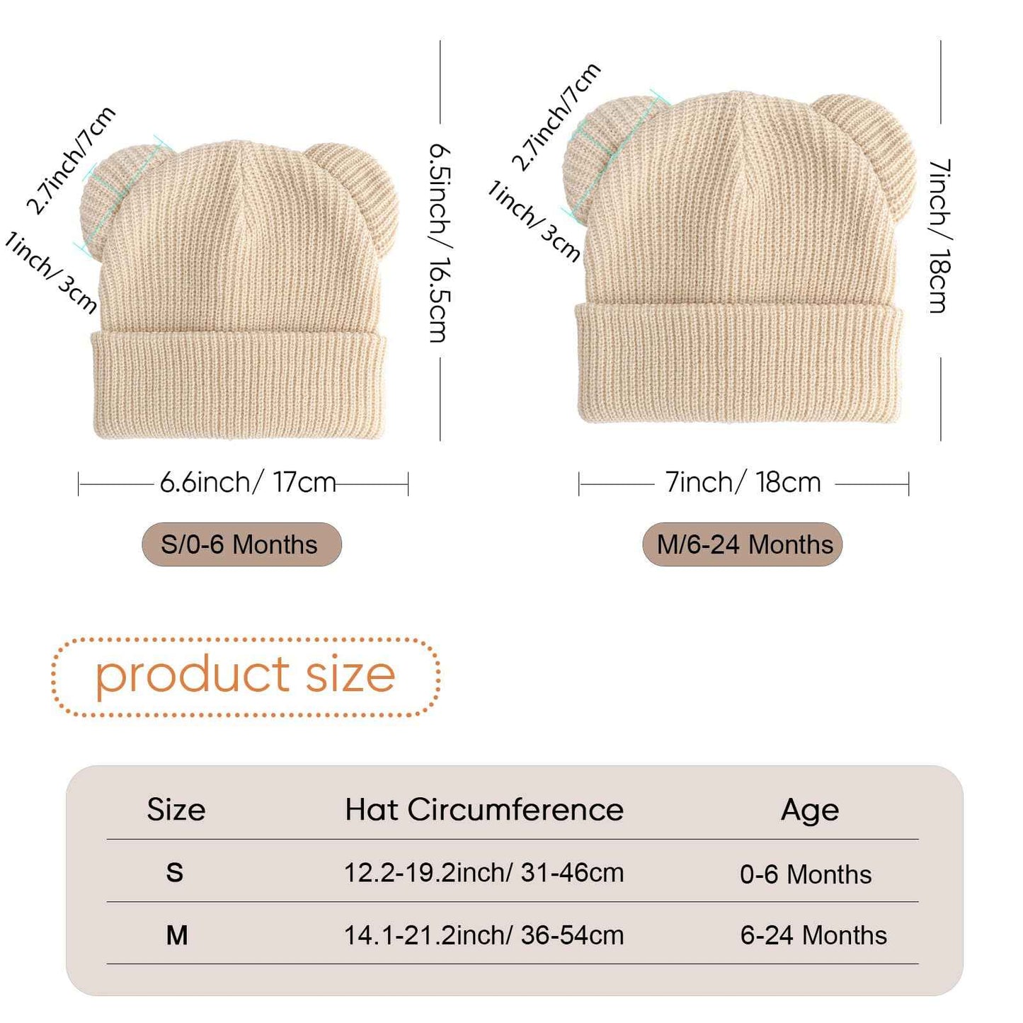 DRESHOW Toddler Beanie Baby Winter Hats Baby Soft Knitting Cute Bear Ears Hat for Boys Girls Warm Hat Hats for 0 Months - 24 Months