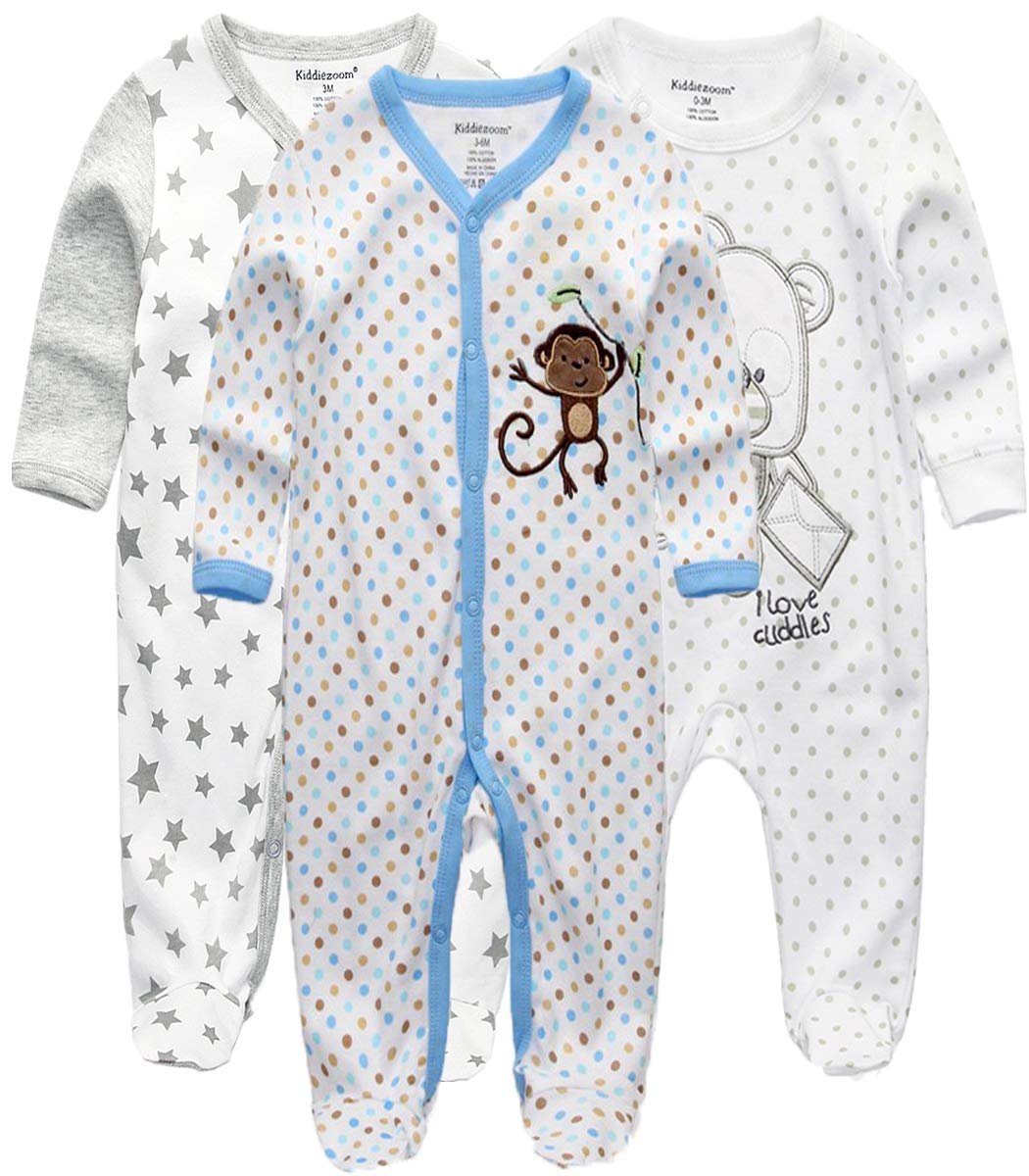 Kiddiezoom Baby-Jungen Mädchen Schlafstrampler, 3er Pack