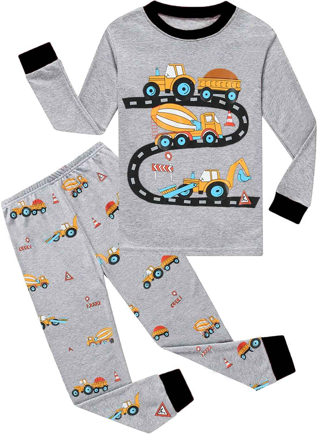 EULLA Children's Boys' Pyjamas Long Sleeve Cotton Winter Pyjama Set Fire Truck Dinosaur Digger Tractor Train Two-Piece Sleepwear 1-7 Years 92 98 104 110 116 122