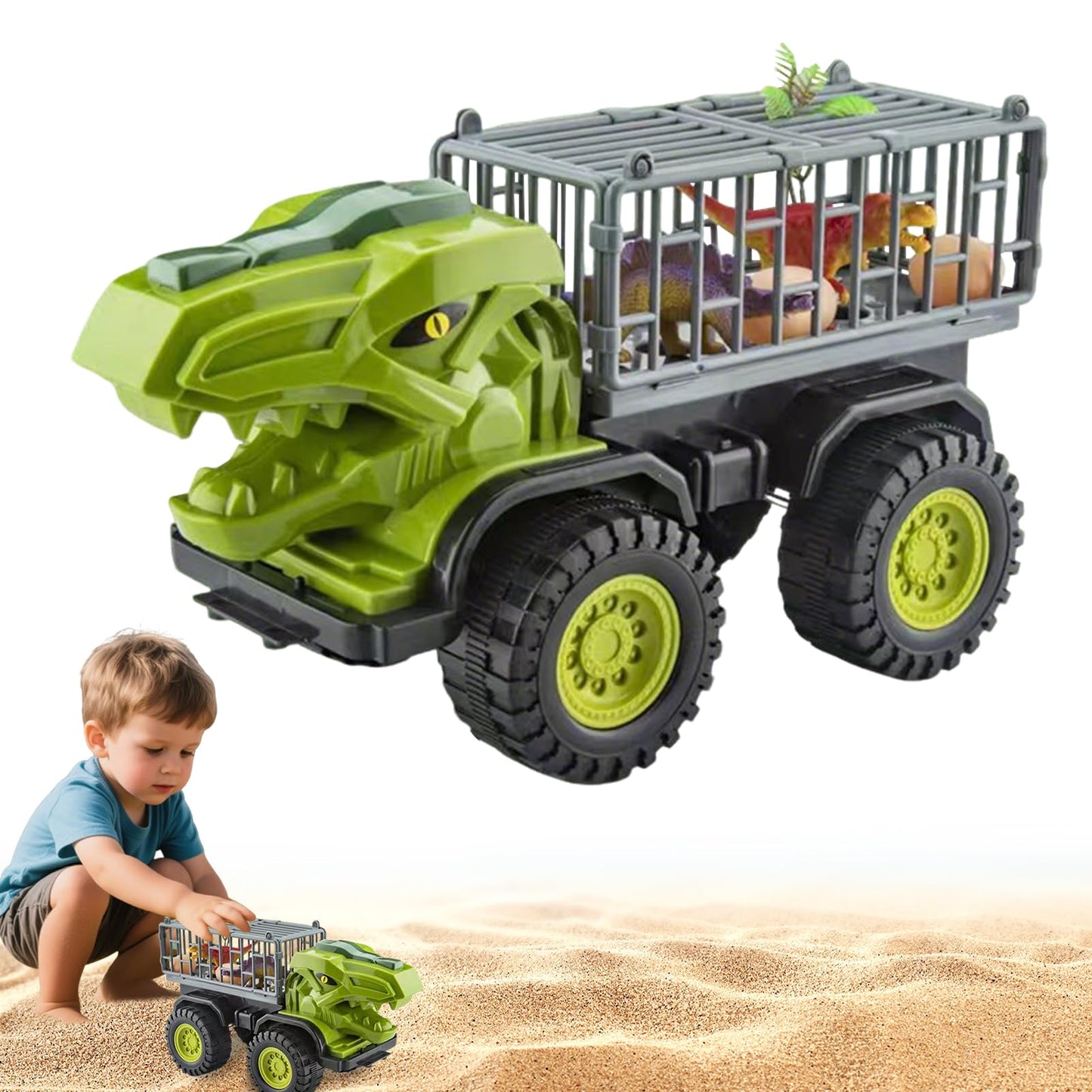 Baustellenfahrzeuge ab 3 Jahren, Set mit 3 Dinosaurier-Sandgruben-Spielzeugset mit Bagger, Transporter, Muldenkipper, robustem Sandspielzeugfahrzeugen Auto, geeignet als Sandspielzeug für Kinder ab 2+ (01)