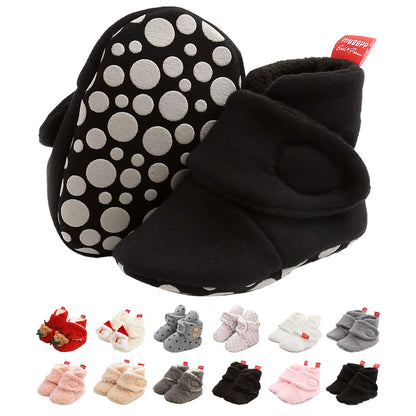 Edoton Infant Boys Girls Warm Slippers Winter White Cute Soft Cotton Unisex Non-Slip Baby Shoes for Christmas First Birthday Gift.
