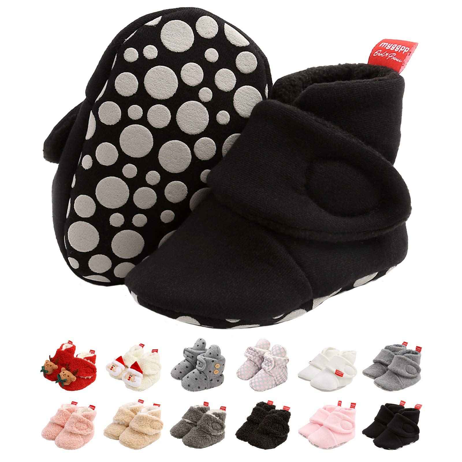 Edoton Infant Boys Girls Warm Slippers Winter White Cute Soft Cotton Unisex Non-Slip Baby Shoes for Christmas First Birthday Gift.