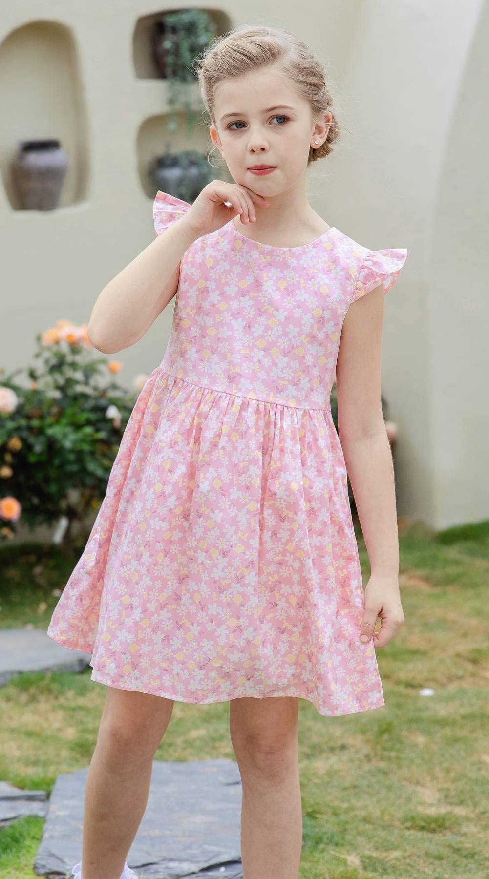 SMILING PINKER Girls Dress Cotton Flower Summer Party Girls Dresses