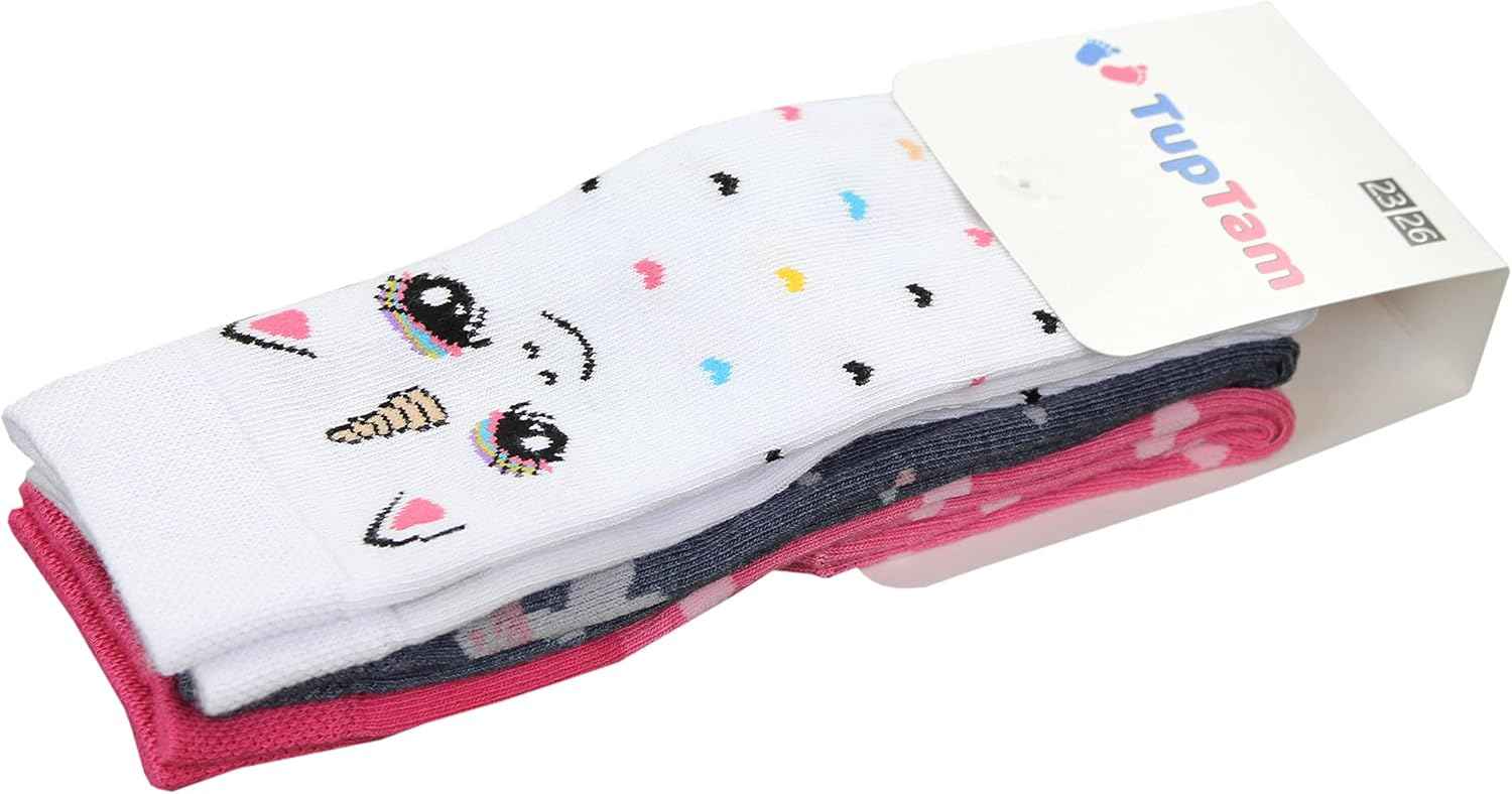 TupTam Girls' Knee-Length Socks, Patterned, Pack of 3