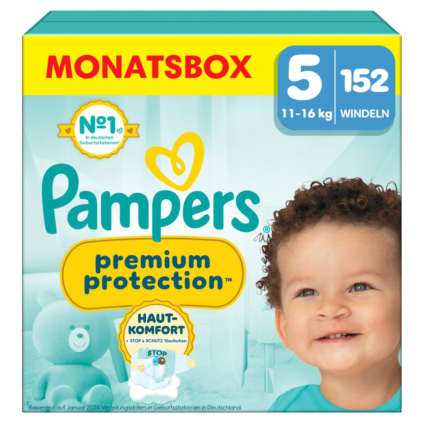 Pampers Premium Protection Größe 6, 144 Windeln, 13kg-18kg, Doppelter Schutz für die Haut und vor Auslaufen