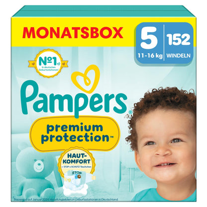 Pampers Premium Protection Größe 6, 144 Windeln, 13kg-18kg, Doppelter Schutz für die Haut und vor Auslaufen