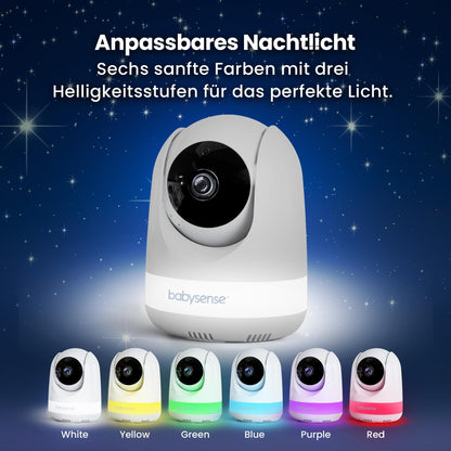 Babysense Full HD Split-Screen-Babyphone mit 2 Kameras, Nachtlicht in 6 Farben, Geräusch- & Lichtmaschine, 20-Stunden-Akku, abhörsichere Verbindung ohne WLAN