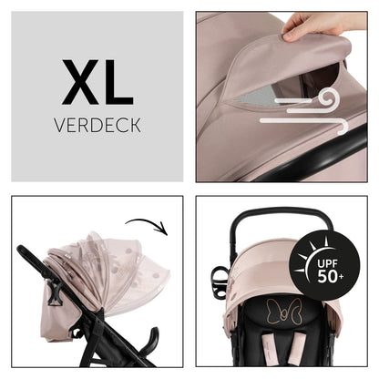 hauck Rapid 4D, Rosa - Kinderbuggy mit Liegefunktion ab Geburt bis 22 kg - UV Schutz 50+ - Klein Zusammenklappbar - Höhenverstellbarer Schieber mit Getränkehalter - Pannensichere Gummi Räder - Meloni2