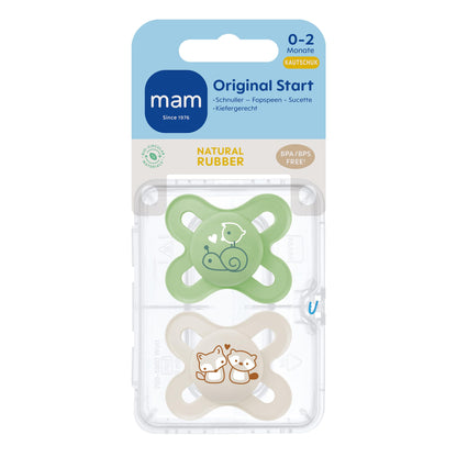 MAM Original Latexschnuller im 2er-Set, Schnuller aus nachhaltigen, bio-erneuerbaren Materialien, Baby Schnuller mit symmetrischem & kiefergerechtem Sauger, 0-6 Monate, Hase/Reh - Meloni2