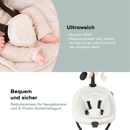 Babymoov Baby Swing Swoon Evolution Curl White - Electric Baby Rocker with 8 Rocking Movements, 360° Rotating Seat, 12 Melodies 