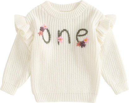 L&ieserram Baby Mädchen Jungen 1. Geburtstag Gestrickt Pullover Jumper Langarm Strickpullover Pulli Kleinkinder Kleidung Outfit Knitted Sweater 1 Jahr