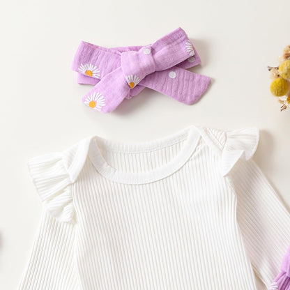 Geagodelia Baby Mädchen Kleidung Babykleidung Outfit Set Langarm Body Strampler + Gänseblümchen Hose + Stirnband Neugeborene Weiche Babyset
