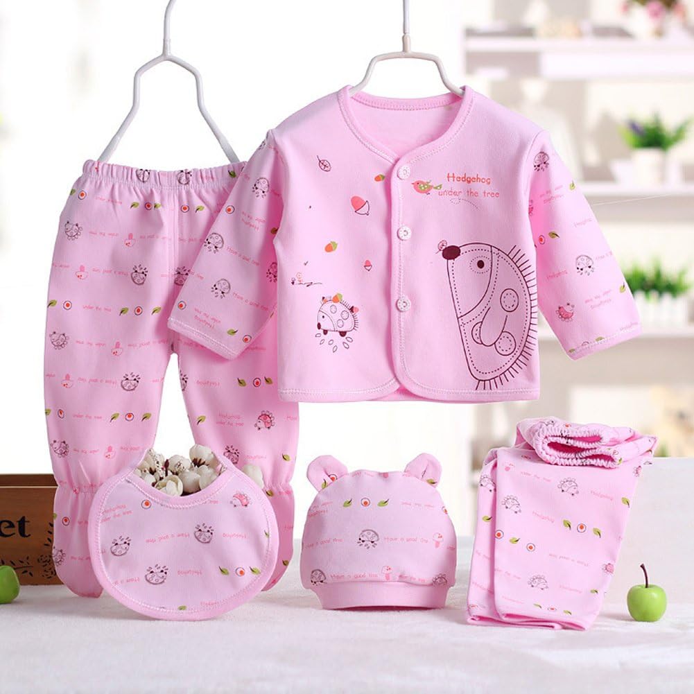 5 Stück Neugeborenen 0-3 M Jungen Mädchen Baby Baumwolle Kleidung Tops Hut Hosen Anzug Outfit Sets Eine Größe