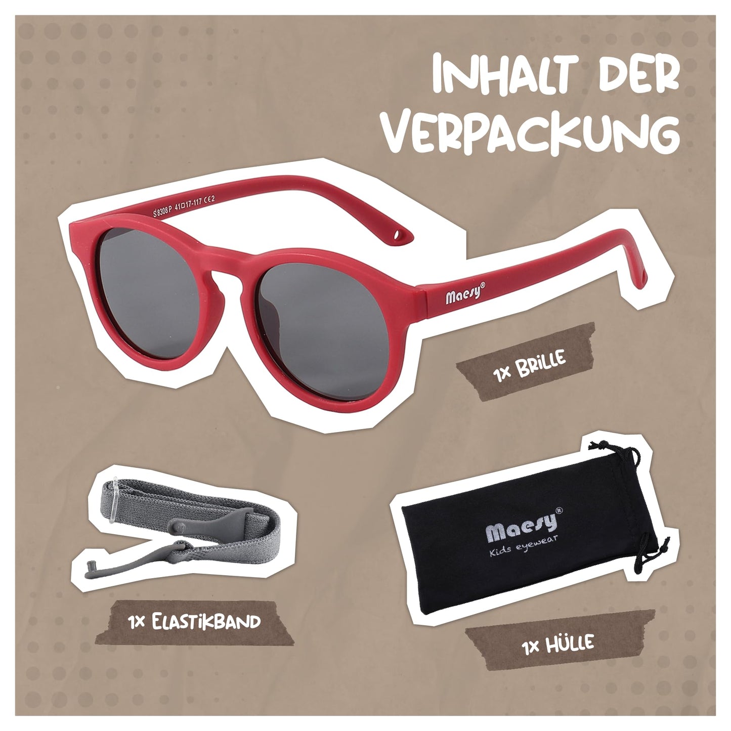 Maesy Kinder Sonnenbrille für Kleinkind und Baby - 1-3 Jahre - UV400 Polarisierter Schutz - Flexibler und Biegsamer Rahmen - Verstellbares Gummiband - Sichere und Bequeme Kindersonnenbrille - Bowi
