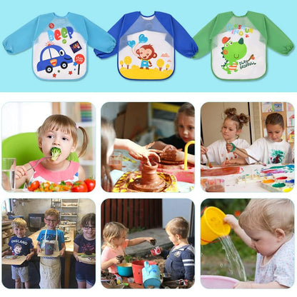 Vicloon Waterproof Baby Bibs, 5pcs Baby Bibs with Long Sleeves, Sleeved Bibs, Unisex Bib Set for Eating, Arts, Crafts, Painting, Playing (Pink, Blue, Green, Yellow) 