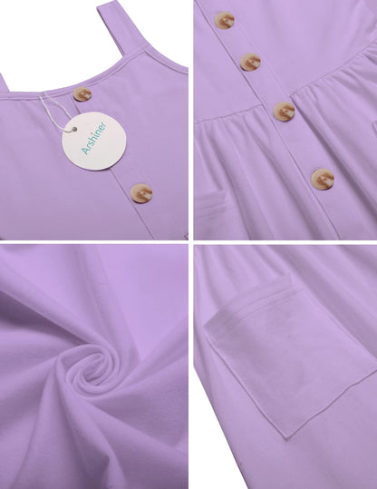 Arshiner Mädchen Kleider Ärmelloses Kinderkleid Knopfleiste Trägerkleid Sommer Baumwolle Swingkleid Festliches A-Linie Freizeitkleid Elegant Kleid für Mädchen 5-14 Jahre