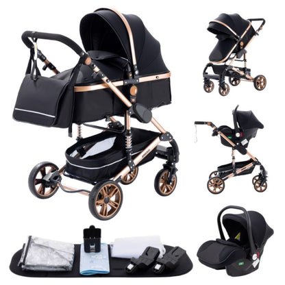 YAZOCO Kinderwagen 3 in 1 Buggy Babybett Komplett Set mit einem Klick Zusammenklappbarer Kinderwagen, KombiKinderwagen Aluminiumrahmen für Neugeborene Sitzzubehör - Meloni2