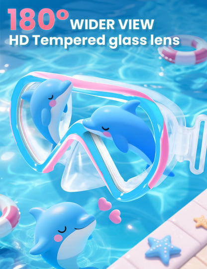 Supertrip Taucherbrille Kinder mit Stoffband,Schwimmbrille Kinder fur Mädchen Jugen,Gehärtetes Glas Schnorchelmaske Kinder mit Nase,180°Panorama Tauchmaske Schwimmmaske Kinder Anti-Leck fur 6-14 Jahre