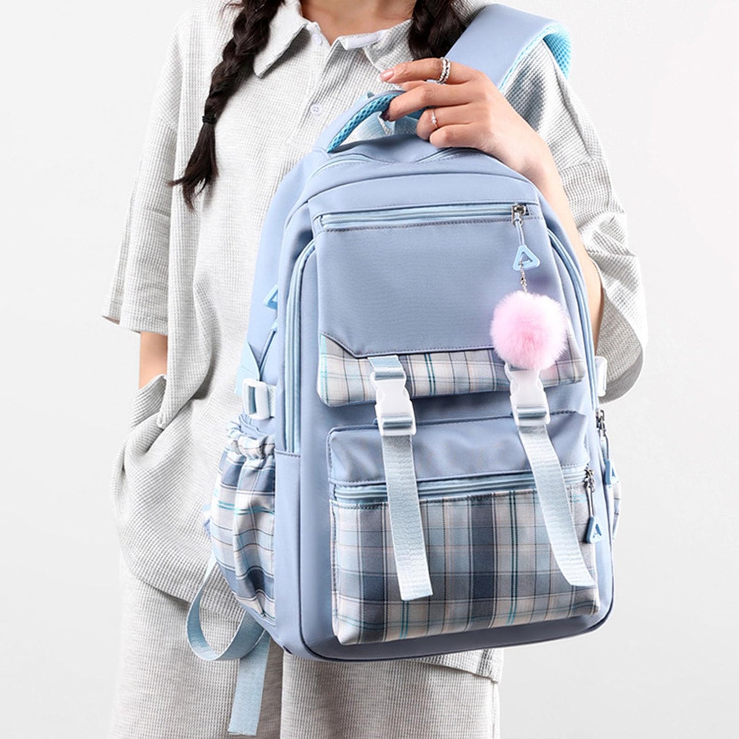College Campus Schoolbag Weibliche Koreanische Version Schule Rucksack Belastung Linderung Mädchen Schultasche Junior Schulter Rucksack Reiner Farbeinkaufsrucksack