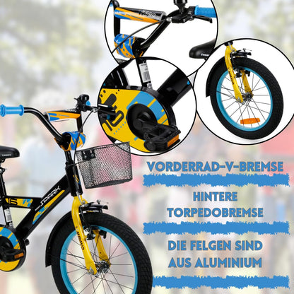 MIRAVO Kinderfahrrad Fahrrad Kinder Ab 2 Bis 8 Jahre Mit Stützrädern Schubstange V-Brake Bremsen Rückstrahl Aufkleber 12 16 20 Zoll Radgröße Korb Für Junge Spark - Meloni2