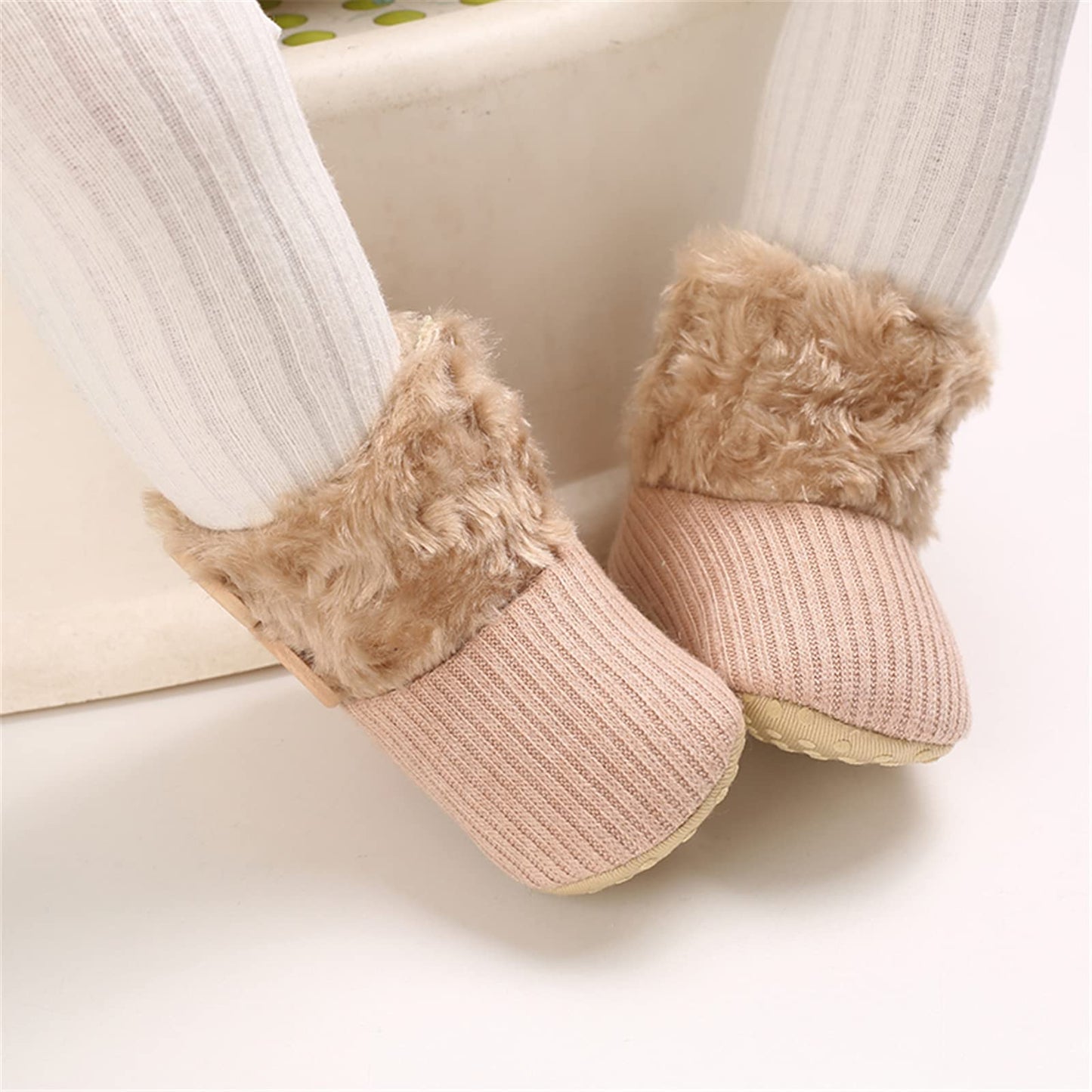 Newborn Warm Winter Booties, Organic Cotton Lining and Non-Slip Stripes, Booties, Sock Shoes for Winter with Soft Sole, Crawling Shoes, Size 0 - 18 Months, Baby Boys and Girls, Prewalker and Toddler Shoes