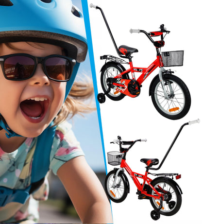 MIRAVO Kinderfahrrad Fahrrad Kinder Ab 2 Bis 8 Jahre Mit Stützrädern Schubstange V-Brake Bremsen Rückstrahl Aufkleber 12 16 20 Zoll Radgröße Korb Für Junge Spark - Meloni2