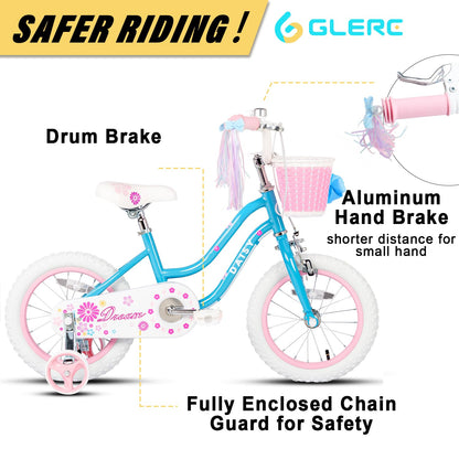 Glerc Kinderfahrrad 12/14/16 Zoll für 2-7 Jahre Mädchen Fahrrad mit Korb, Luftschlangen, Stützräder und Glocke - Meloni2