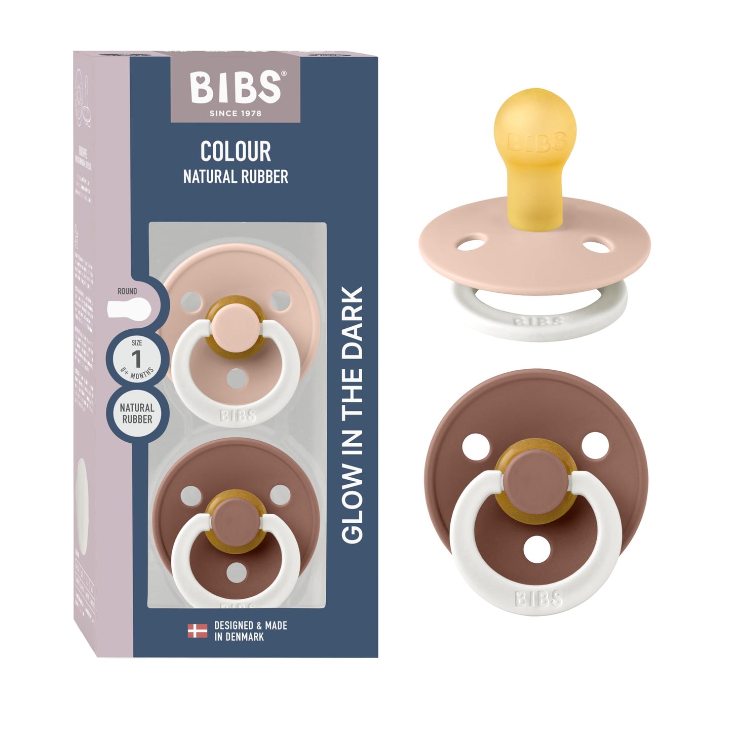 BIBS Colour Schnuller 2er-Pack, BPA-frei, Kirschform Nippel. Naturkautschuk/Latex, Hergestellt in Dänemark. Größe 2 | 6+ Monate | 2-Pack, Coral/Ruby